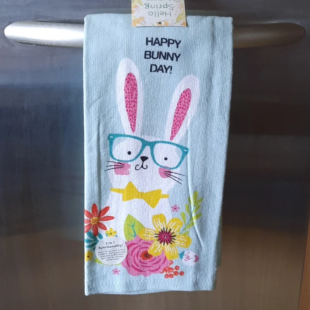 Easter Bunny Spring Farm Animals Dual Purpose Kitchen Dish Towels Fun Set - Picture 7 of 11